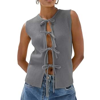 Amazon.com: HzDazrl Women Knit Tank Tops Bow Tie Front
